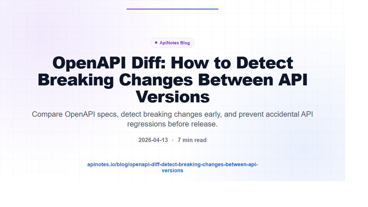Screenshot of ApiNotes OpenAPI diff view detecting breaking changes between API versions