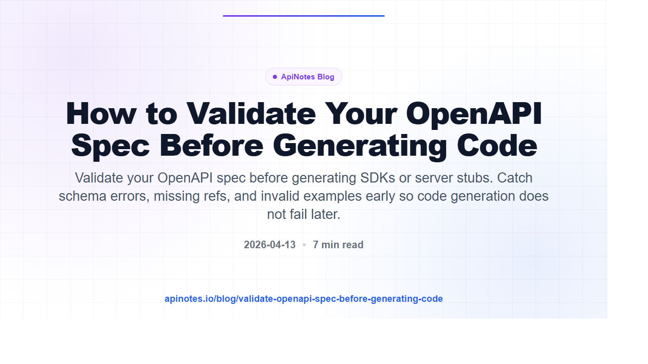 Screenshot of ApiNotes validating an OpenAPI specification before code generation